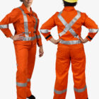 Woman wearing Ultrasoft 9oz Hi Vis Flame Resistant FR Suit All Coveralls 1