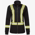 Womens FR Segmented Striped Fleece Full Zip Navy Jacketfront2025