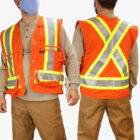 Worker wearing Hi Vis Flame Resistant FR Surveyor Vest
