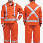 guy wearing Ultrasoft 9oz Hi Vis Flame Resistant FR Suit All Coveralls 1