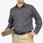 guy wearing Westex DH AIR 5.5oz FR Deluxe Charcoal Work Shirt