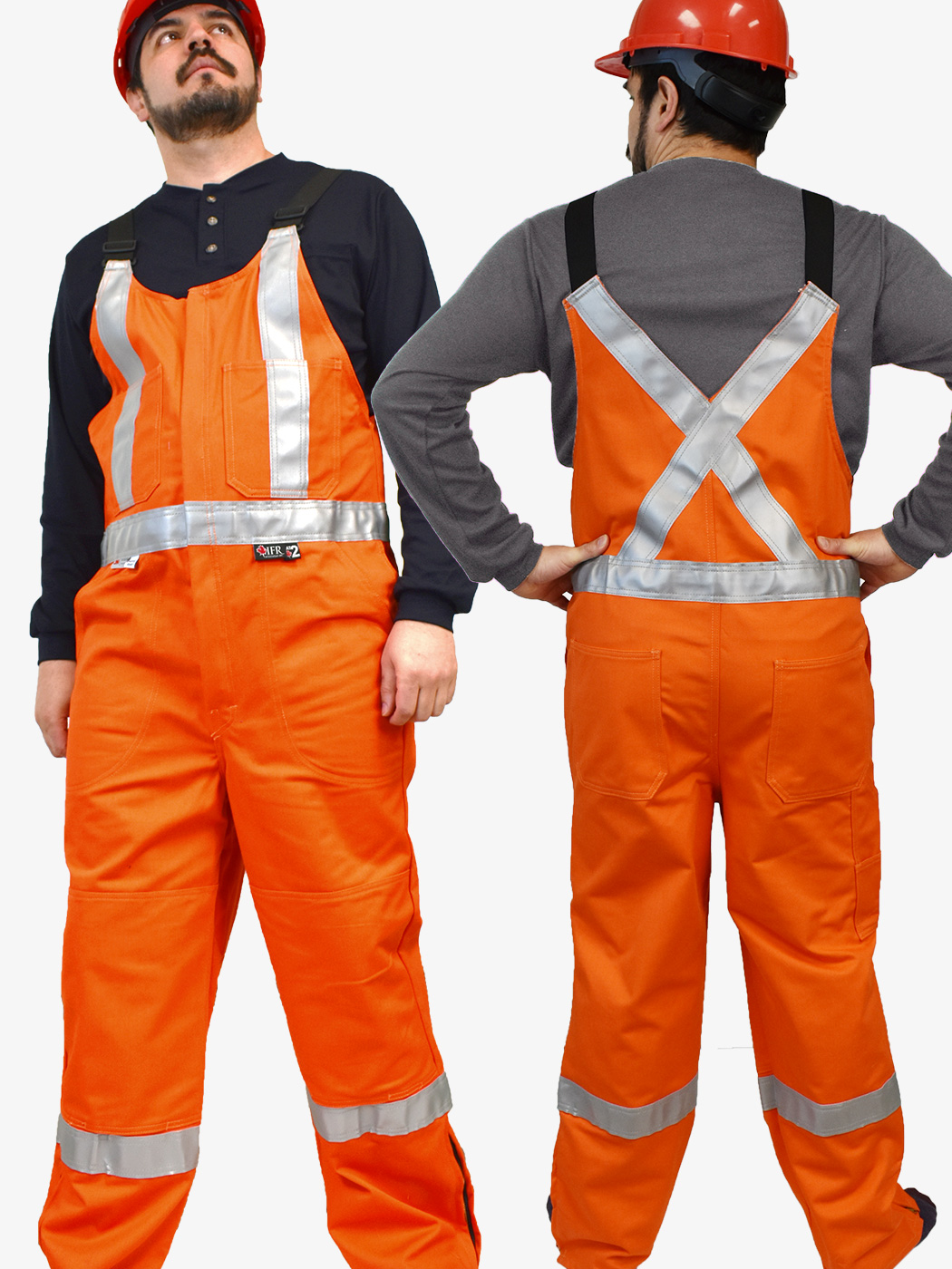 man-wearing-9oz-Hi-Vis-FR-Bib-Pant man wearing 9oz Hi Vis FR Bib Pant