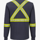 portwest bizflame knit 7oz flame resistantfr 2 inch segmented striping navy henley long sleeve workshirtbackview 1