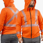 worker wearing Flame Resistant FR Segmented Striped Fleece Full Zip Jacket